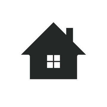 Home icon. House symbol with window. Simple flat shape building sign. Property and estate logo. Isolated on white background. Vector illustration image.