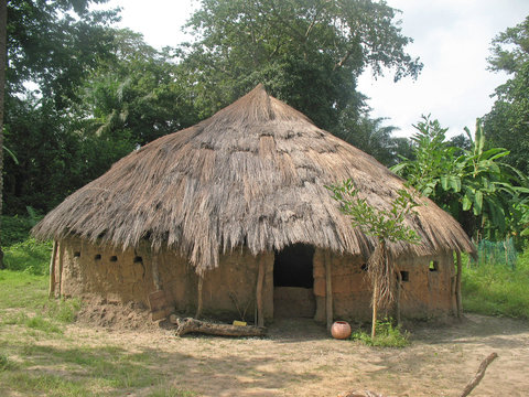 A traditional house in Orango Island, Bijagos Islands group, Guinea-Bissau. 
