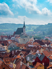 Cesky Krumlov Czech Republic city on a sunny day Aerial view