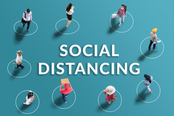 social distancing concept. people keep spaced between each other for social distancing, increasing...