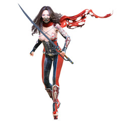 Obraz premium 3D japanese assassin woman render.