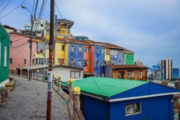 Panoramic View to the Mountain Hills with the Colorful and Bright Buildings with Painting, Valparaiso, Chile 