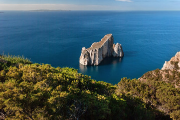 Sardegna, veduta della costa di Iglesias e scoglio chiamato Pan di Zucchero, Italia