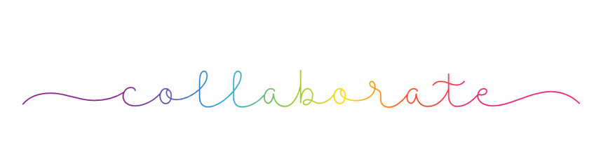 Fototapeta na wymiar COLLABORATE rainbow gradient vector monoline calligraphy banner with swashes