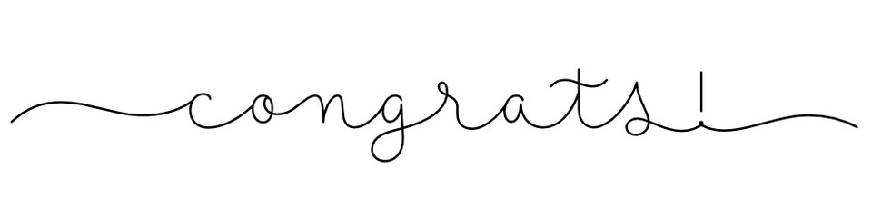 CONGRATS! black vector monoline calligraphy banner with swashes