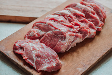 Raw pork on cutting board