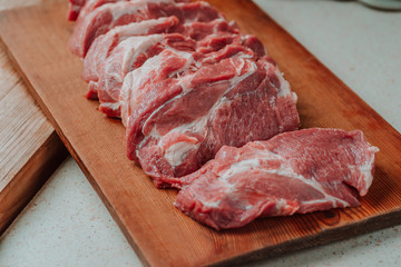 Raw pork on cutting board