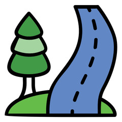 Road and Tree Trail Road Concept Vector Icon Design, Green Pine Tree and Highway on white background 