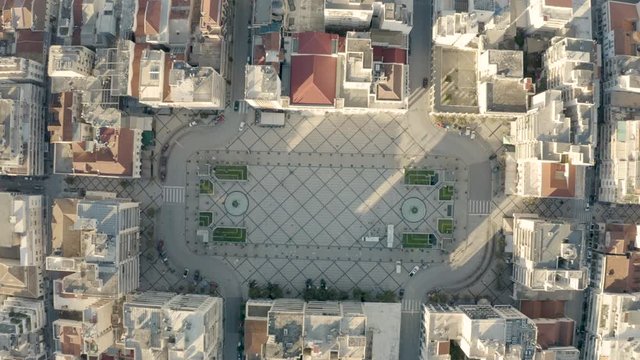 Aerial view of an empty square due to the coronavirus pandemic in Patras, Greece
