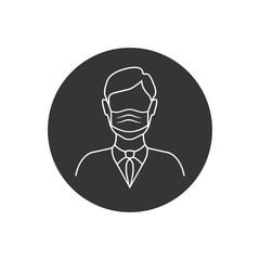 Stop virus COVID-19. Vector icon - man face with mask. Line icon. Breathing mask to prevent virus diseases