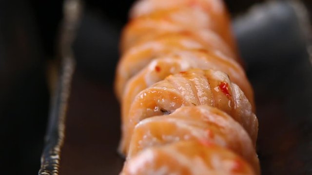 Sushi roll set . Various Sushi japanese food in restaurant.	