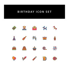 Celebration birthday vector icon set with filled outline style design