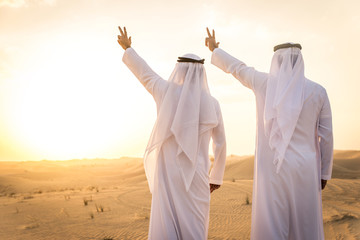 Fototapeta na wymiar Arabic men in the desert