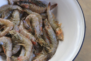 Many fresh raw shrimps close up,sea or ocean animal.