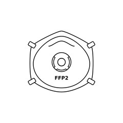 FFP2 respirator face mask line icon. Corona virus or dust protection. Black outline on white background. Respiratory protective device, filtration of airborne particles. Vector illustration, clip art