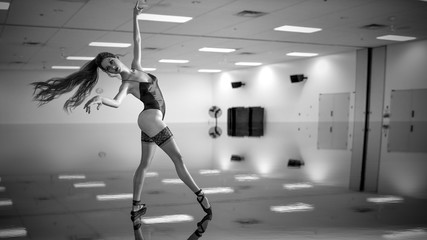 3D Ballerina in light classic pointe shoes and bodysuit.