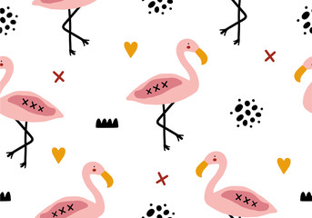 Tropical baby seamless pattern with flamingo.
