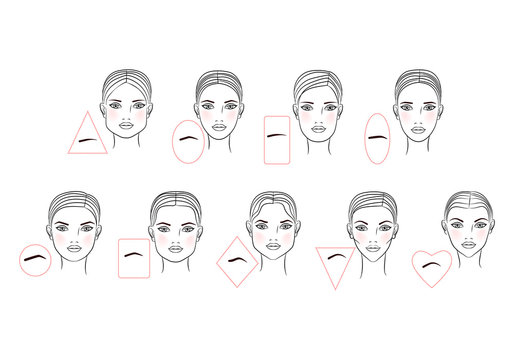 Female eyebrow shapes in accordance with the shape of the face. Line art design. Vector illustration