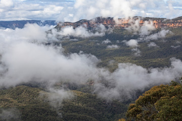 Blue Mountains mit Nebelwolken bei Katoomba 