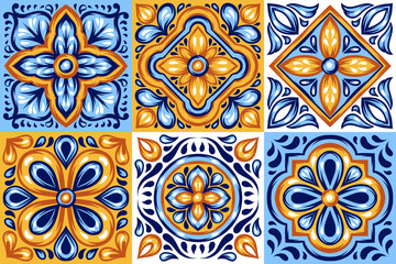 Italian ceramic tile pattern. Mediterranean porcelain pottery.