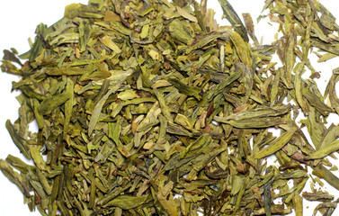 Loose green tea, macro