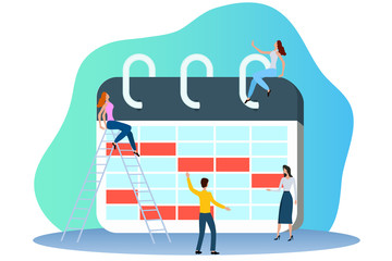 Time-management.People are standing near a large calendar.Flat vector illustration.
