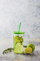 Lime Lemonade with thyme and ice.