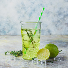 Lime Lemonade with thyme and ice.