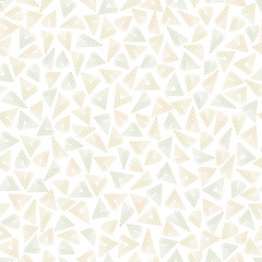 Vector Peach Green Gold Triangles on White Seamless Repeat Pattern. Background for textiles, cards, manufacturing, wallpapers, print, gift wrap and scrapbooking.