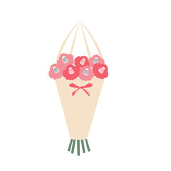 Blooming pink and red Japanese Camellia. Hand-drawn cute Asian flowers in craft paper on an isolated white background.A bouquet of colorful plants. Decorative vector design element.