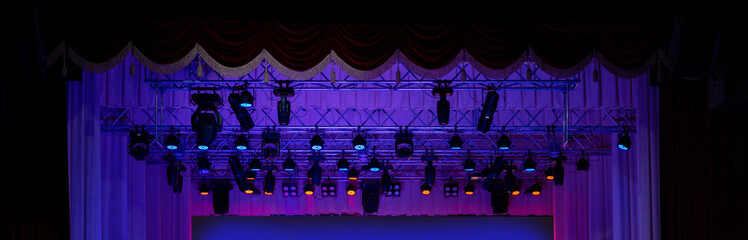 Theater lights spotlights over the stage, texture background for design.