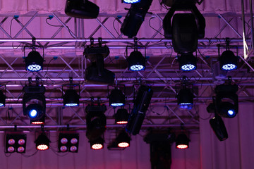 Theater lights spotlights over the stage, texture background for design.