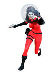 3D Rendering Astronaut Woman on White
