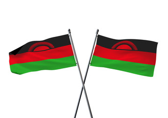 Malawi flags crossed isolated on a white background. 3D Rendering