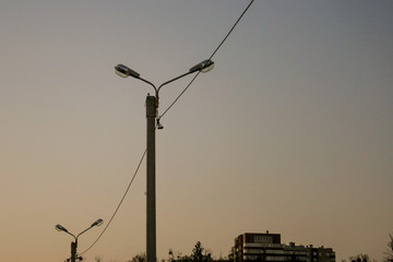 sunset in the city with city lifghts