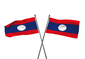 Laos flags crossed isolated on a white background. 3D Rendering
