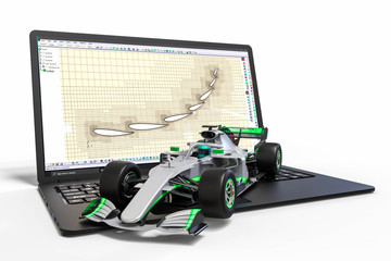 3D render image representing a formula one aerodynamic design process 