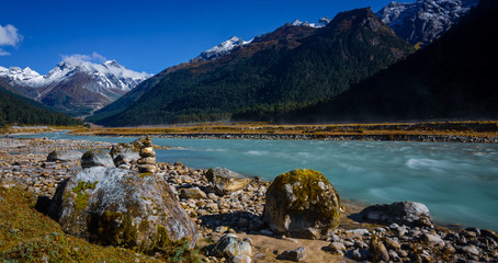 Lachung river flowing through Yumthang valley, North Sikkim, India