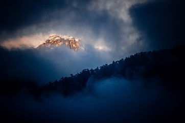 Sunset in the Himalayas, a view from Lachung, North Sikkim
