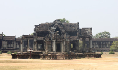 Fototapeta na wymiar Ruins of ancient temple in Ankgor Wat, Cambodia. Front view