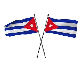 Cuba flags crossed isolated on a white background. 3D Rendering