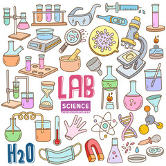 Hand drawn Cartoon set in doodle color - Laboratory & Science