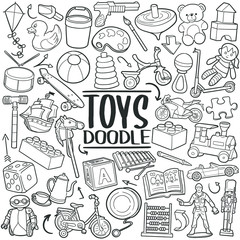 Children Toys. Funny Kids Play and Game. Traditional Doodle Drawn Sketch Hand Made Design Vector.