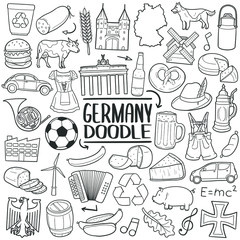 Germany Travel. Famous Symbols Building. Traditional Doodle Drawn Sketch Hand Made Design Vector.