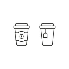 Drink Cup icon line set, Coffee, tea Set of paper and plastic cups, Vector isolated illustration