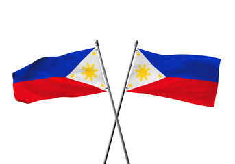 Philippines flags crossed isolated on a white background. 3D Rendering