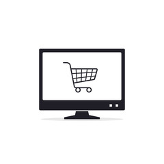 Computer with shopping cart on display icon, Online shopping, Ecommerce Concept. Vector