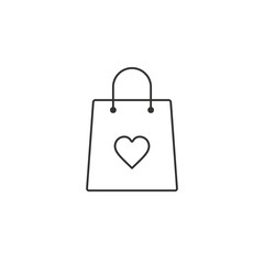 Shopping bag with heart line icon vector, I love shopping concept
