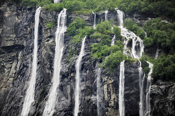 The famous Seven Sisters waterfall in the Geiranger Fjord in Norway.
