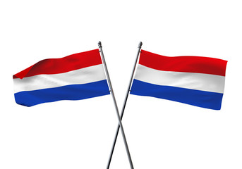 Netherlands flags crossed isolated on a white background. 3D Rendering